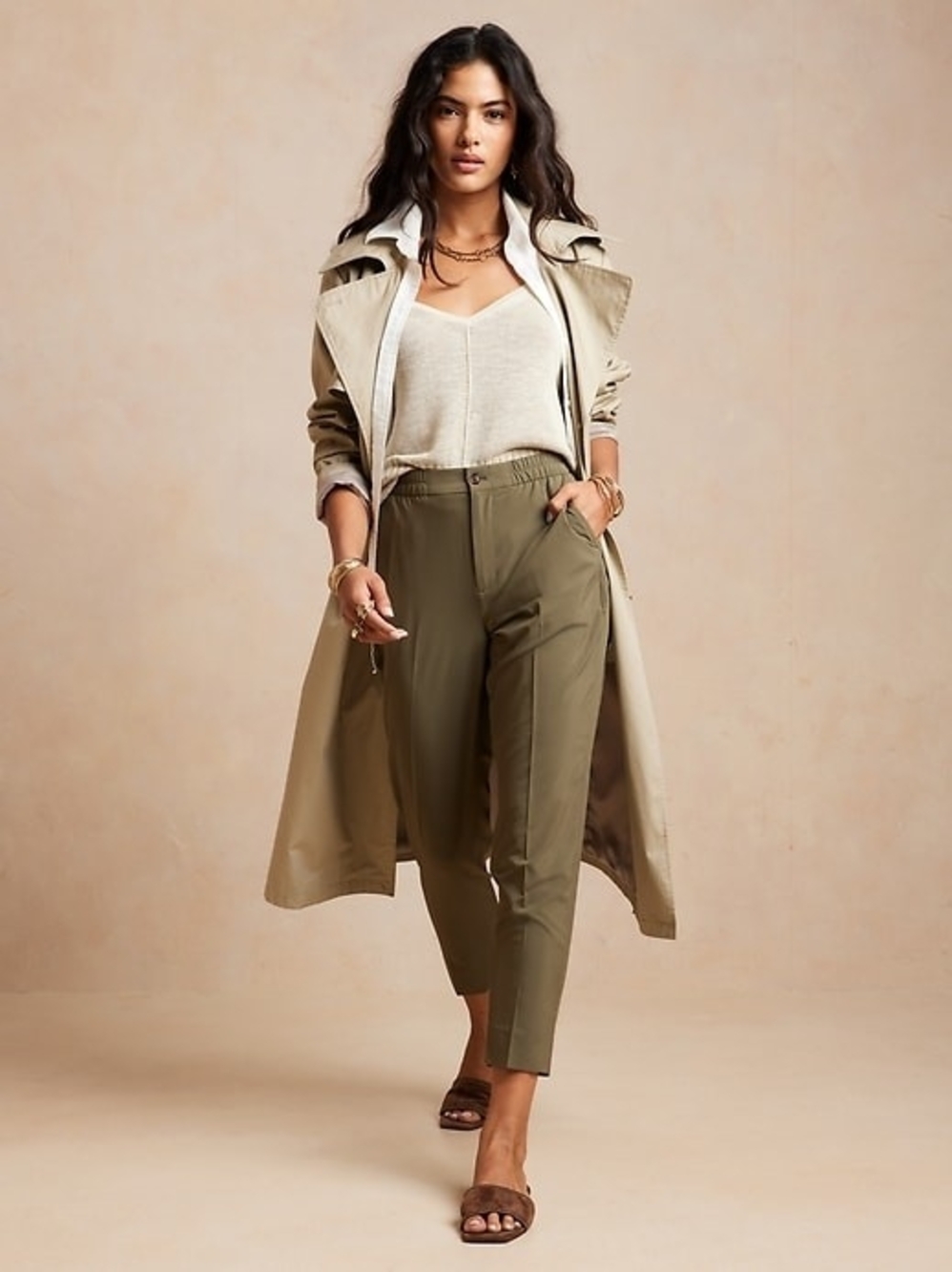 Banana Republic Airstretch Olive  Cropped Travel Pants